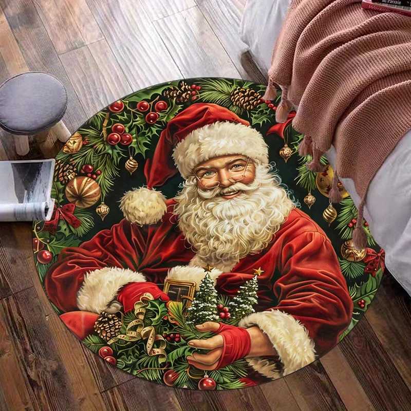 Santa Claus Christmas round rug crystal velvet floor mat holiday decoration festive gift living room bedroom Xmas party carpetM251117