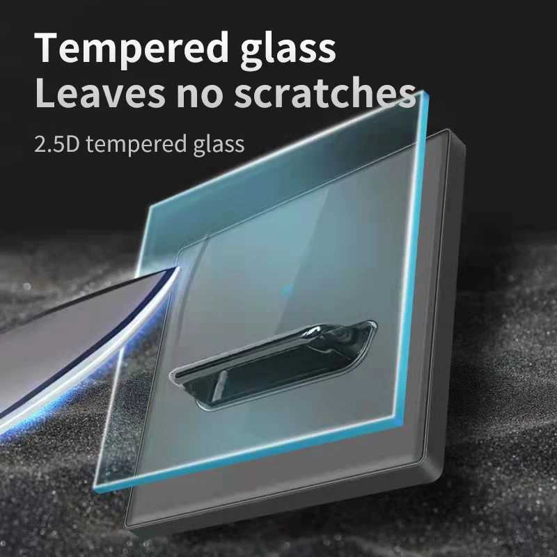 Grey Tempered Glass Wall Switch Panel Led European 16a Socket Retro Toggle Light Switch Eu Uk Standard 2usb Socket 1Gang-4gangW251117