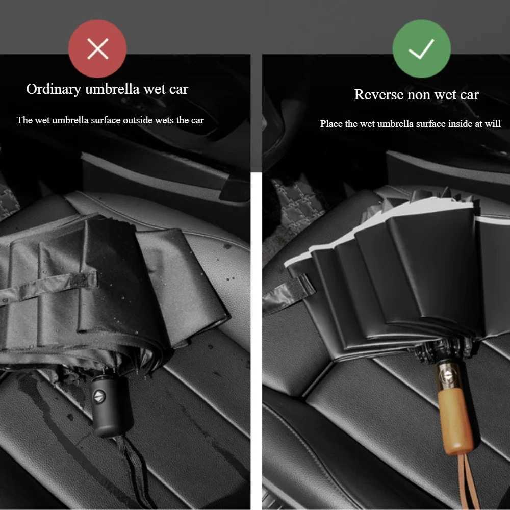 Folding Automatic Umbrella Business UV Protection Sunshade with Led Lighted Windproof Reflective Stripe Rain Umbrella Reverse C251117