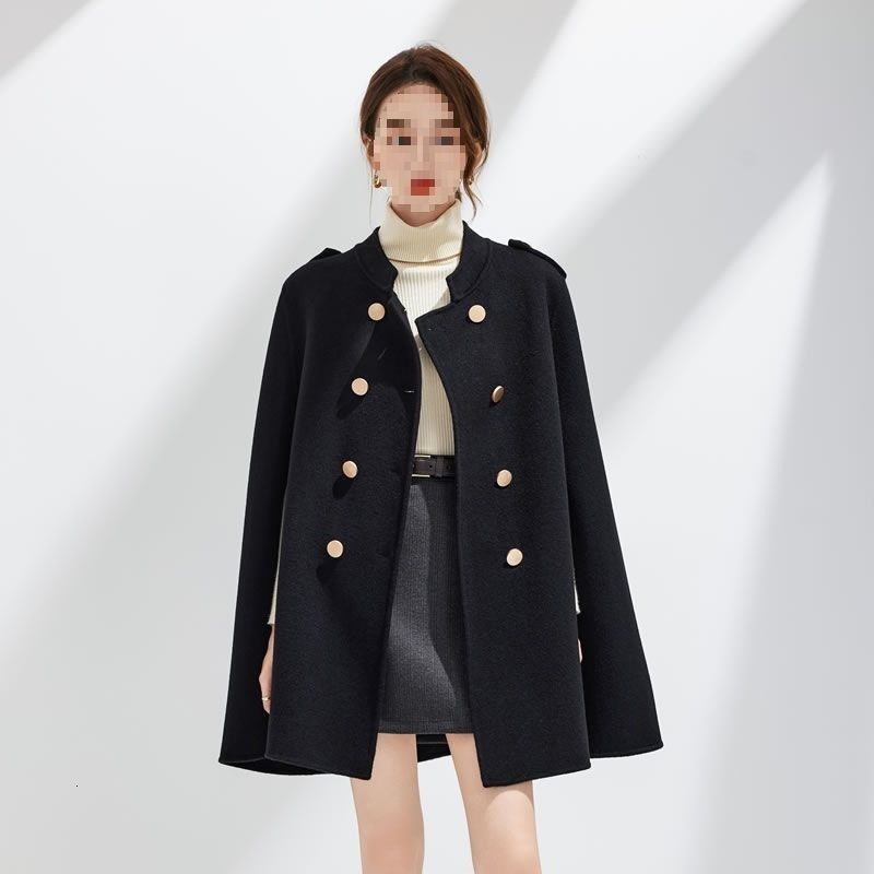 Solid color Cape Town wool medium long coat womens autumn and winter elegant and fashionable cape jacket British style retro shawl coat 2662 241128