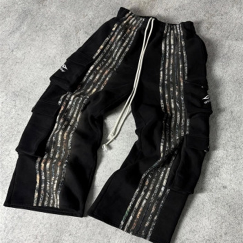 Classic all-in-one fashion casual contrast striped patchwork casual pants for men and women retro street straight leg sweatpants 250415