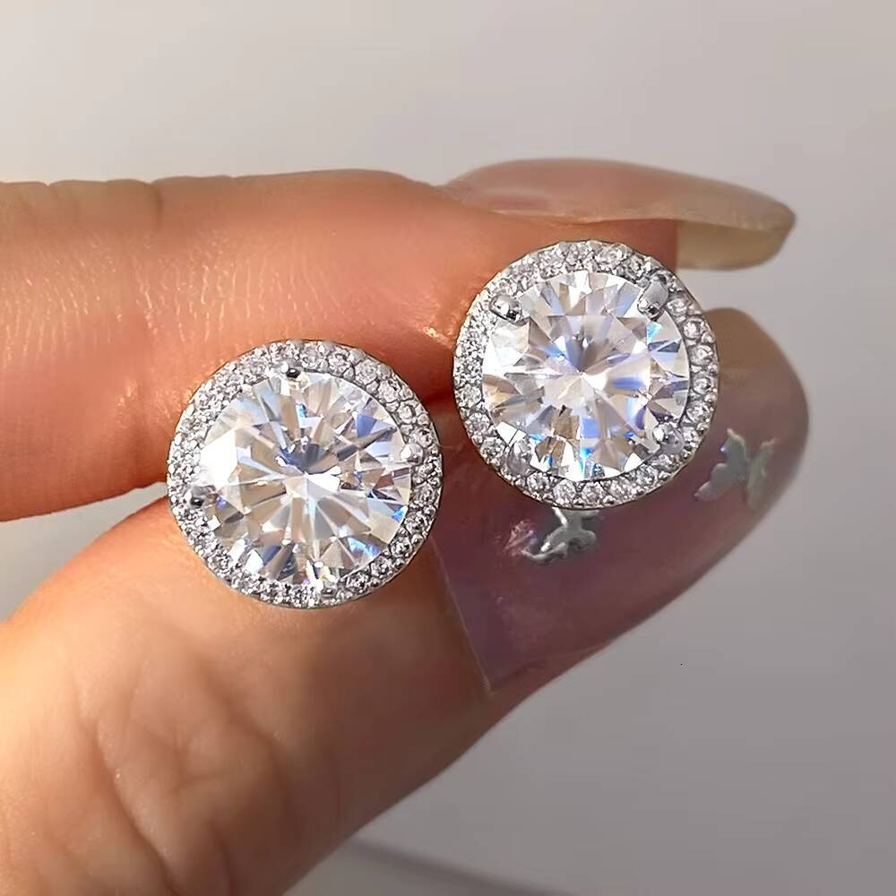 S925 Sterling Silver Minimalist Luxury Cubic Zirconia Earrings Gold Plated Halo Studs Perfect Wedding Jewelry Gift for Women