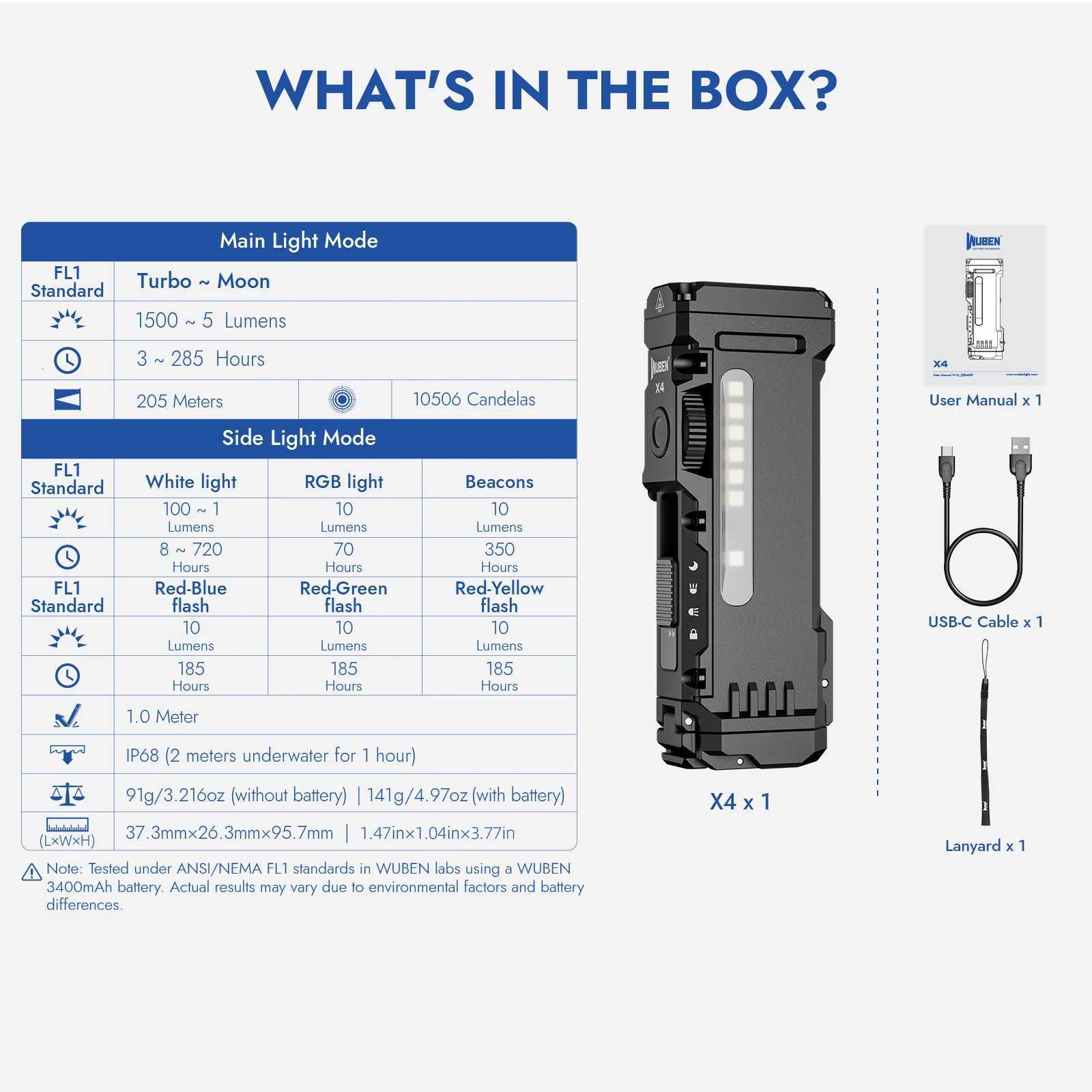 WUBEN X4 EDC Flat Flashlight with RGB Light 1500 Lumens Mini Flashlight with Tactical Switch and Magnetic IP68 Portable Pocket M251117