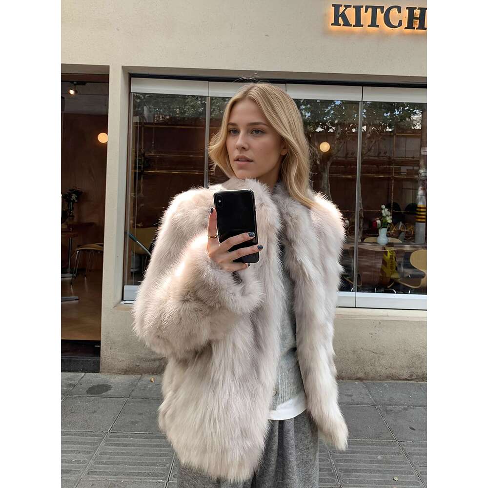 Women's Plush-Like Coat - Beige/Soft Brown Winter Jacket, Cold-Resistant Outerwear For Everyday & Formal Events, No Maintenance Required