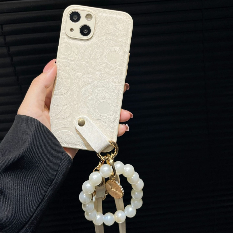 Pearl Hand Chain Camellia Phone Case Compatible iPhone 17 Pro Max Crossbody Lanyard Case iPhone 16/15 Pro