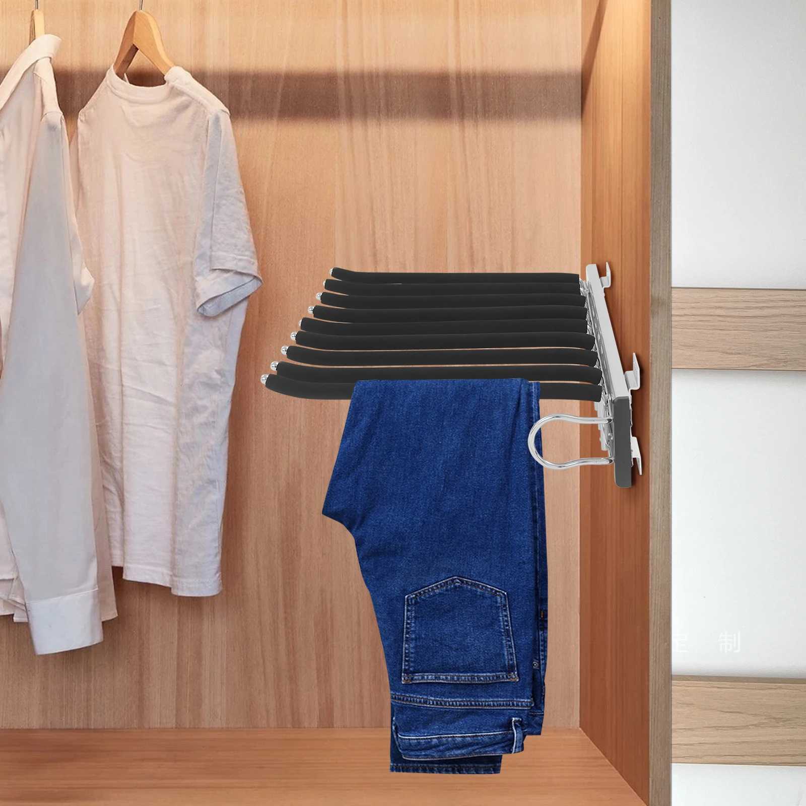Bymaocar 46325cm Pull Out Trousers Rack Sliding Pants Rack 9-rod Side Mounted Trouser Hanger C251117