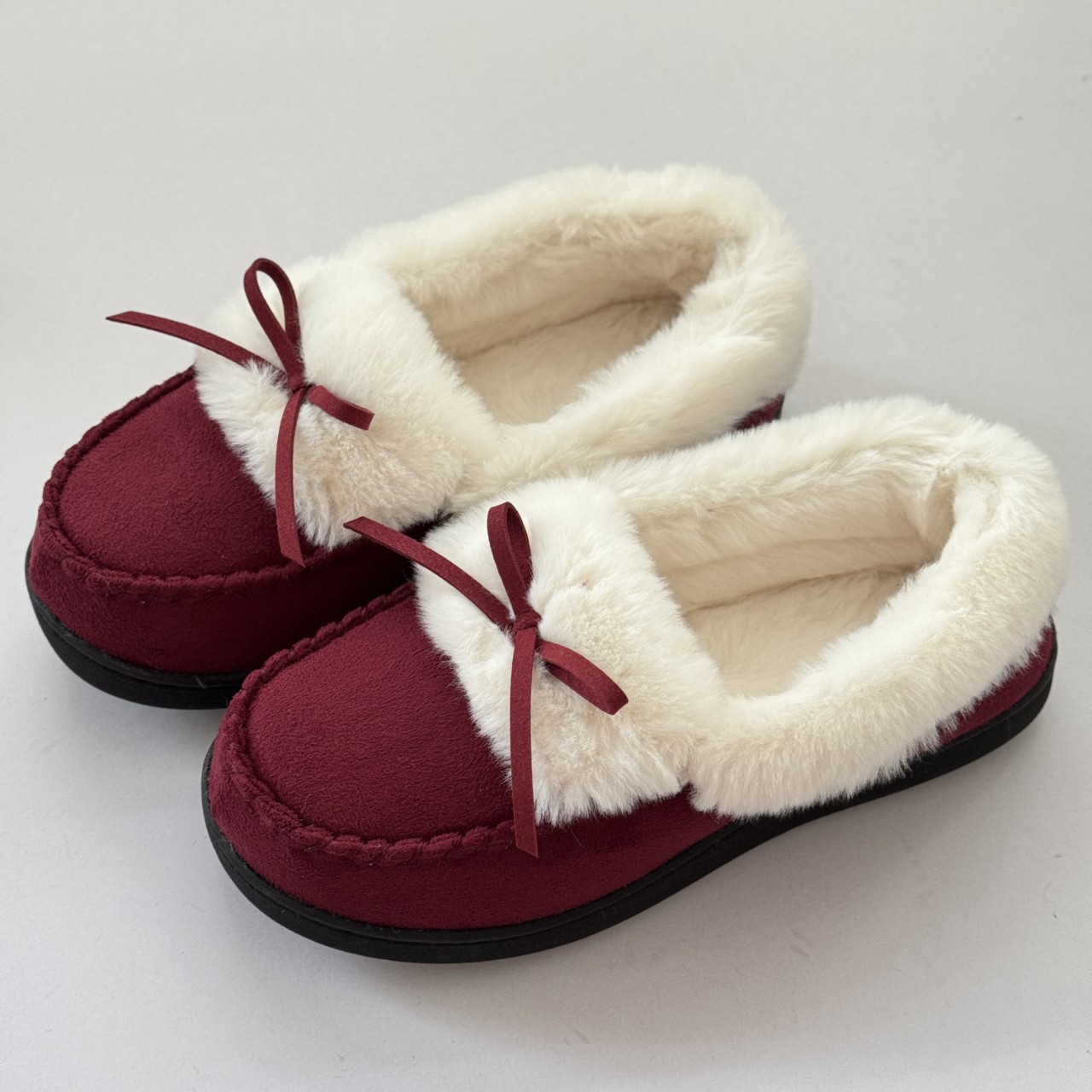 Warm Indoor Fur Bag - Bow Decorated Home Cotton Shoes for Autumn Winter