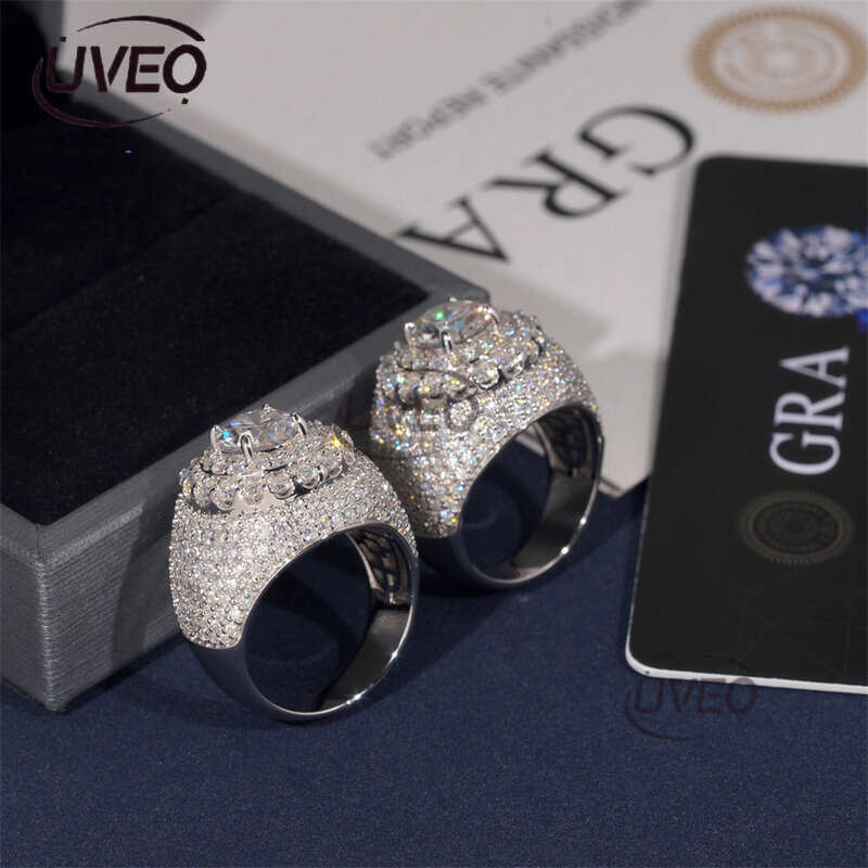 925 Jewelry Iced Out VVS Gold Moissanite Ring Moissanite Diamond Hiphop Pass Diamond Tester Sterling Silver Women