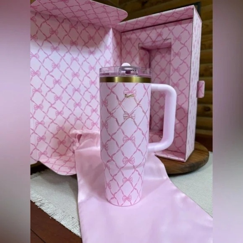Ship From USA Chocolate Gold 40OZ Mugs Cosmo Tumblers Car Cups Coffee Sparkle Cooler Bag Lunch Bag Pink Peppermint Alpine Blue Winter Ice Coquette Bow