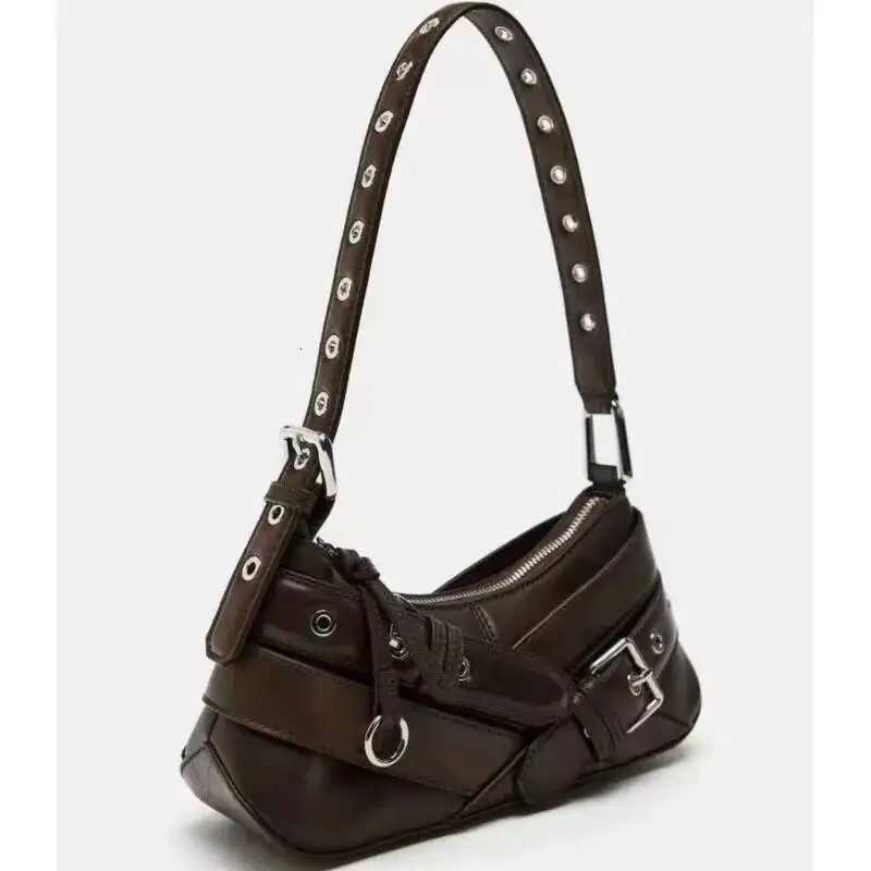 Bloom Vintage Black Underarm Bag Women High Street Hot Girls Leather Casual Y2k Handbag Female Retro Moto Biker Shoulder BagsW251115