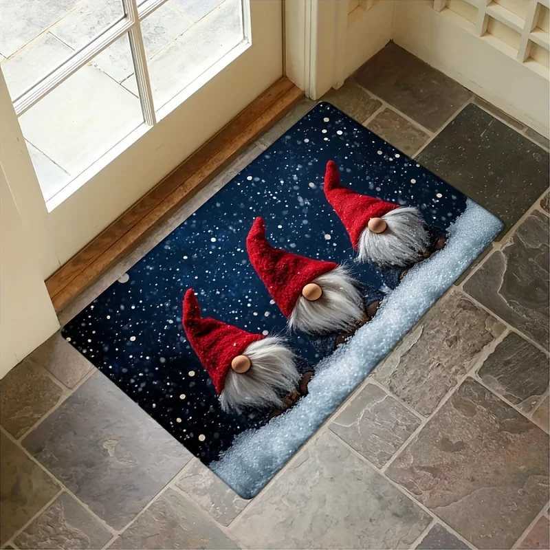 1pc Christmas Door Mat 047inch Thick Flannel Machine Washable Festive Red-Hatted Elf Design Ideal for Kitchen or LiviM251117
