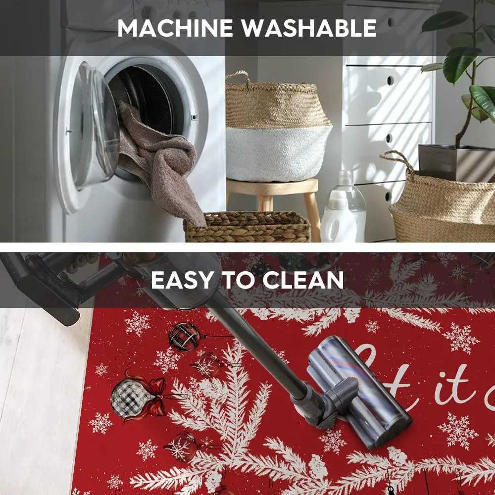 Red Snowman Let It Snow Ball Christmas Area RugXmas Winter Home Decor Low-Profile Washable Area Rugs for Entryway BedroomM251117