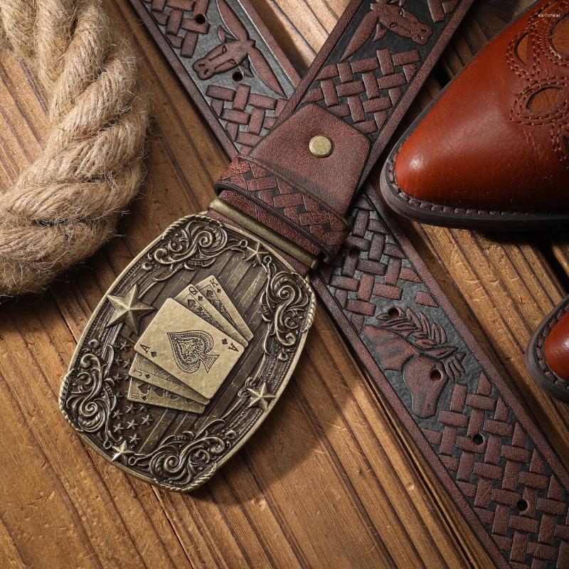Belts A Classic Retro PU Material Embossed Belt Metal Plate Buckle Head Men And Women The Same Daily Casual Delivery Punch Nails
