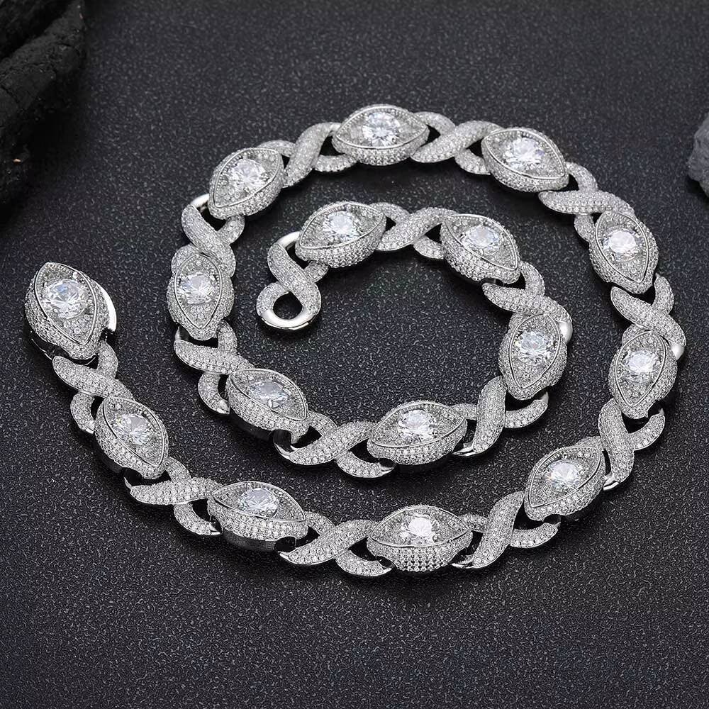 Moissanite 15mm Eye-Shaped Design Diamond Cuban Link Chain 18K Gold Plated Iced Out Zircon Cuban Chain Link Bracelet Women Fine Jewelry