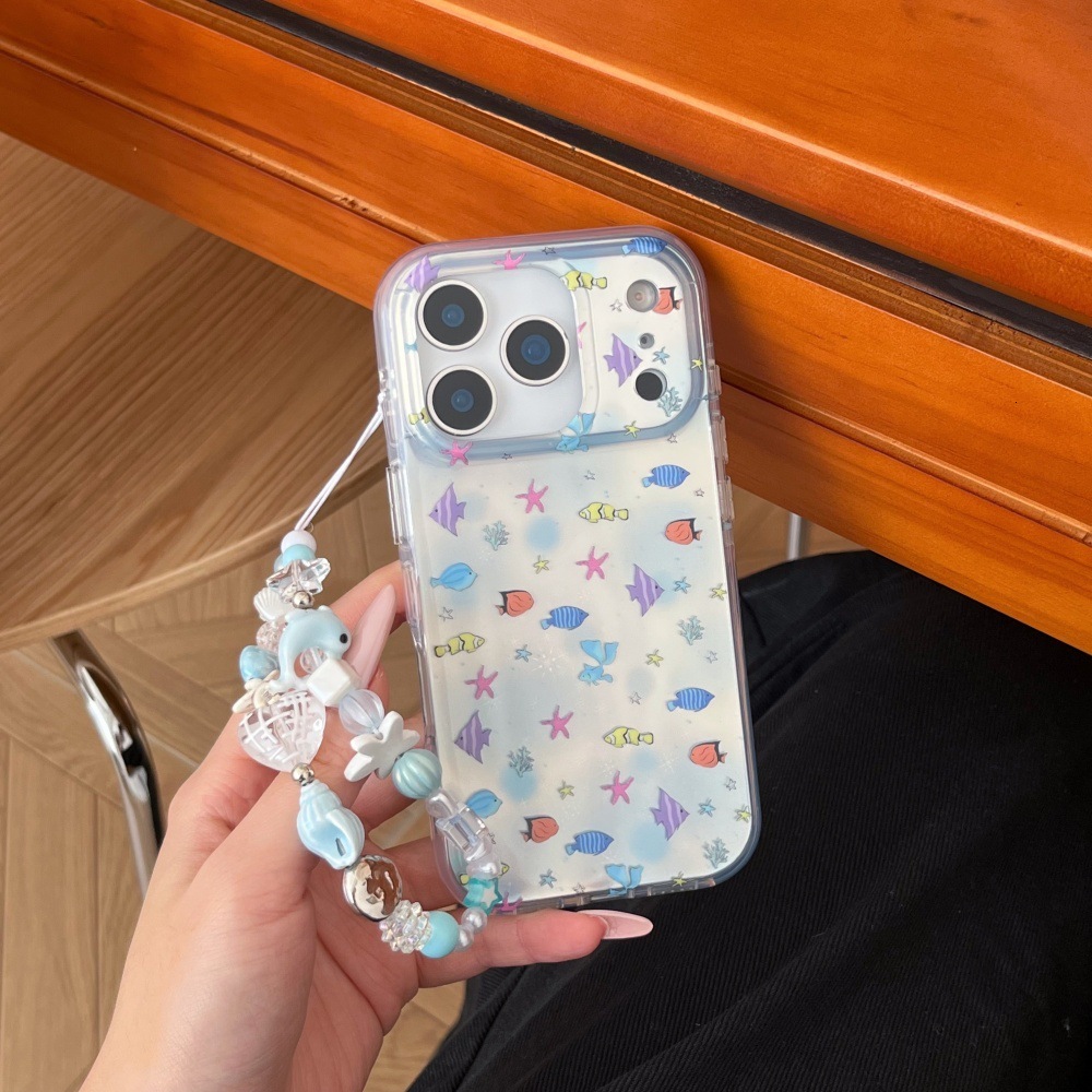 Full Screen Underwater Creatures Phone Case Compatible with iPhone 17/16 Pro Max Cartoon Bracelet Case iPhone 15/14 Pro