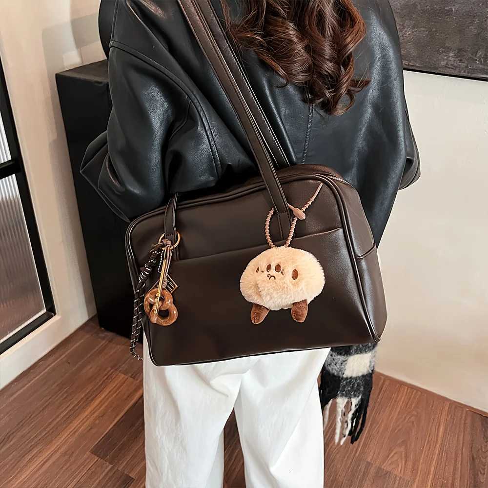 Retro College-Style Single-Shoulder Bag Versatile Large-Capacity Commuter Bag Fashionable Boston BriefcaseW251115