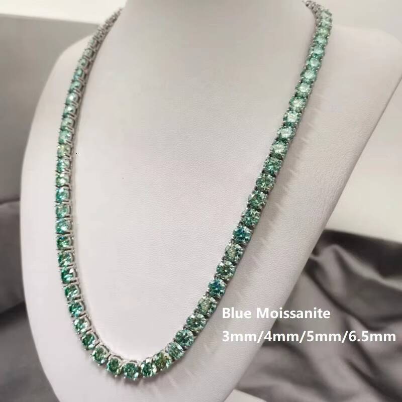 Customized 925 Silver Red Blue Green Black Pink Rainbow Diamond Tennis Chain Bracelet Colorful Moissanite Tennis Necklace