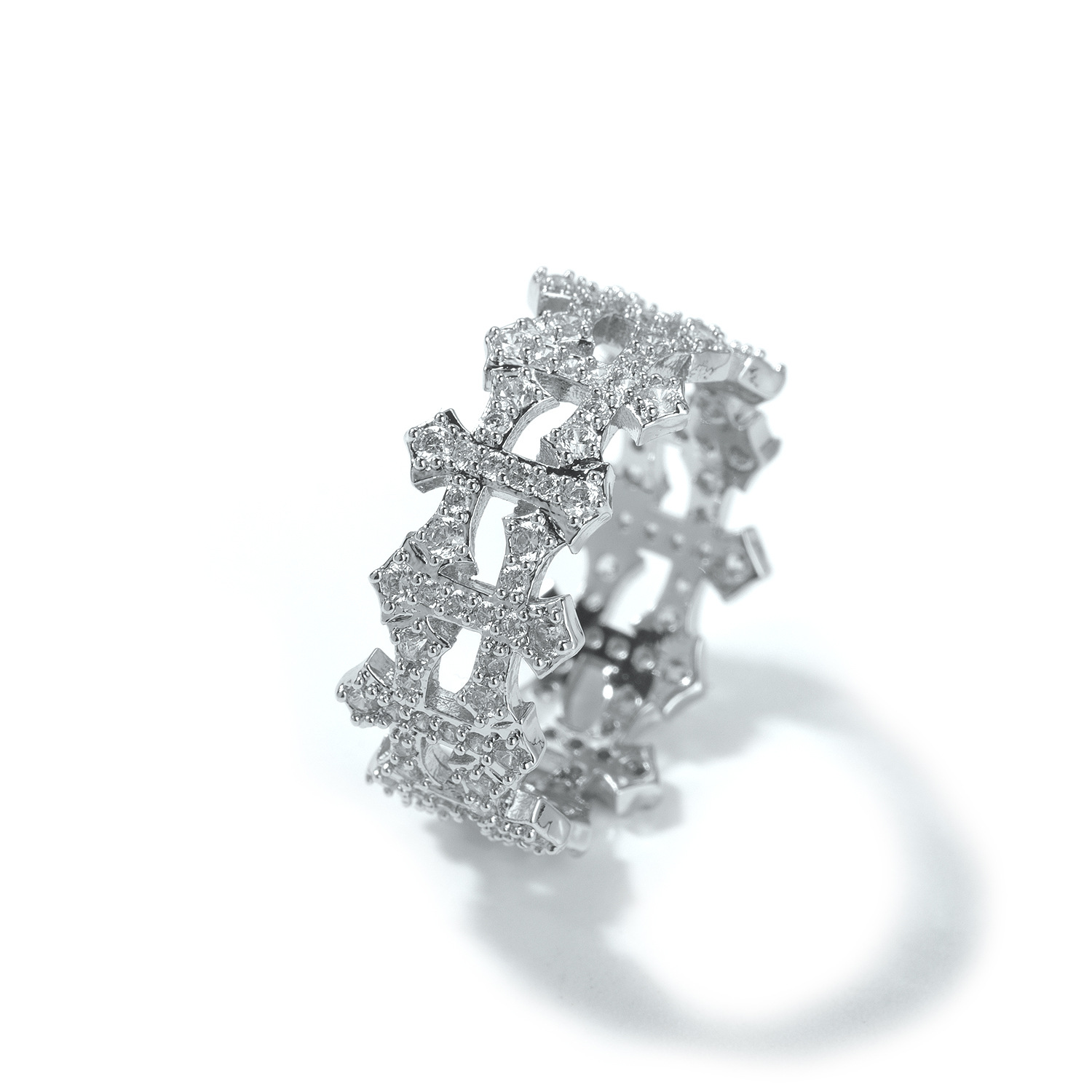 Hip Hop Cross Tennis Chain Ring 18K Gold Plated 5A Zircons Finger Rings Jewelry