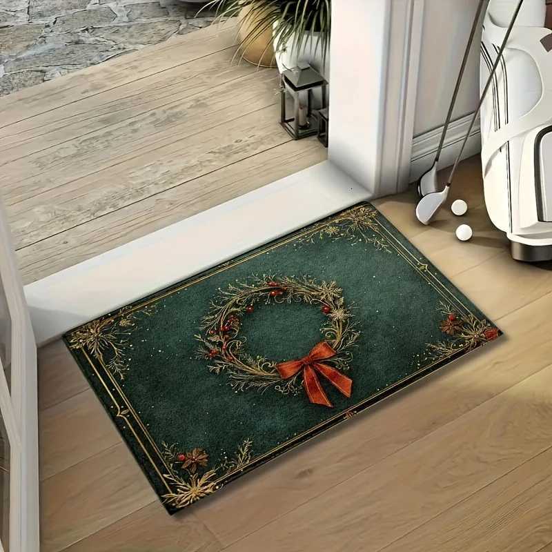 VIKAMA Christmas Carpet Green Grass Knot Loop Carpet Bow Floor Mat Doormat Welcome Mat Living Room Carpet Rug For Bedroom Home DM251117