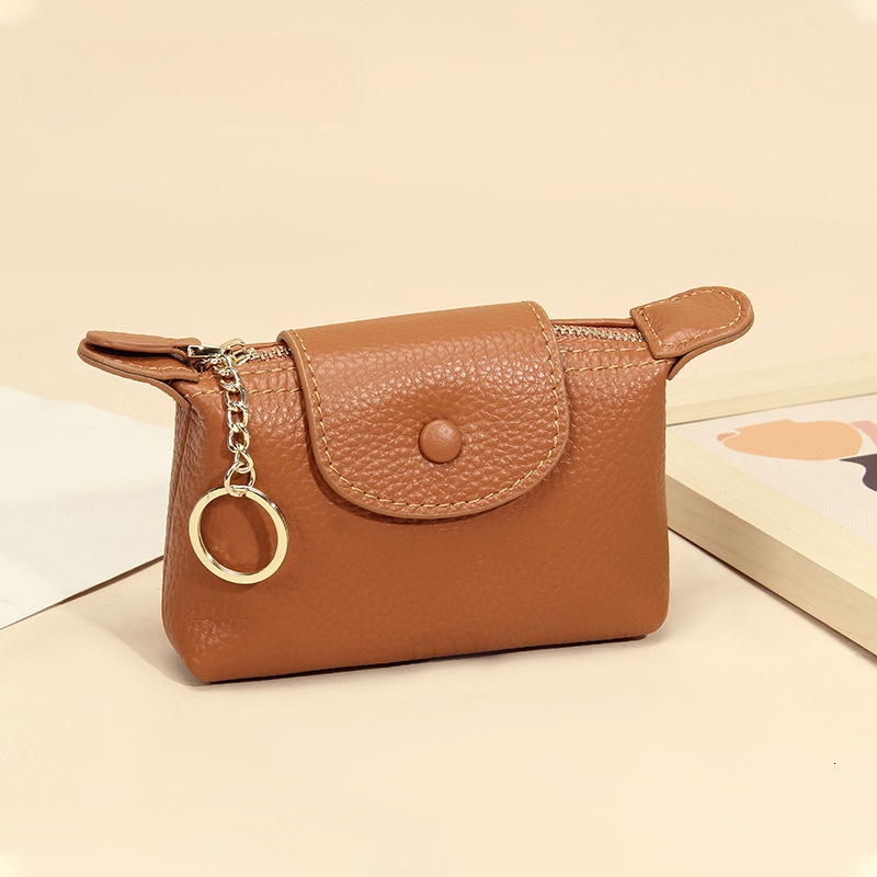 Women's exquisite small wallet solid color fashionable zipper short coin wallet soft leather real leather lychee pattern keychain designer wallet - view 8