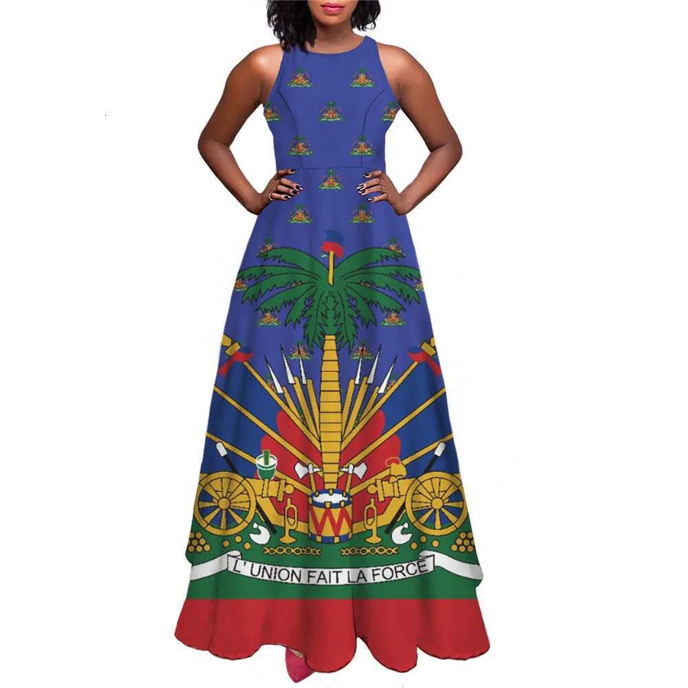 Haiti Flag Print Designer Women Summer Spring Maxi Dress Ladies Sexy Sundress Casual Sleeveless Long Woman Dresses Mujer