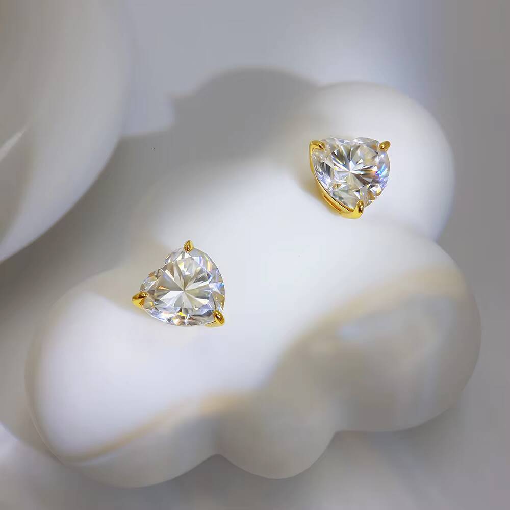 925 Silver Fine VVS Grade Moissanite Heart Earrings 99MM Heart Cut Stud for Men and Women with Screw Back Certificate