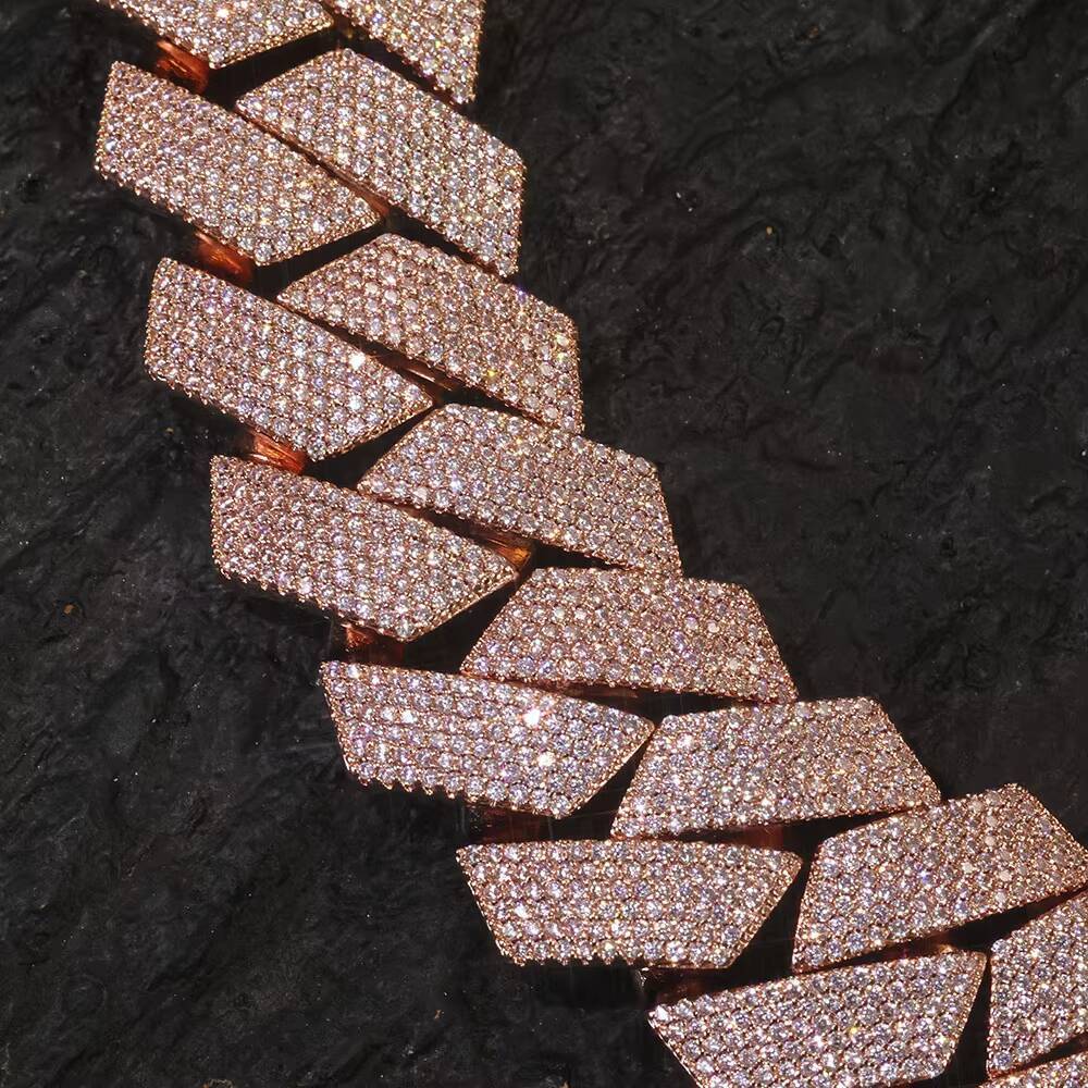 Moissanite 25mm Chunky Cuban Chain Bracelet Hip Hop Jewelry Rose Gold Plated Iced Out Full Diamond Prong Link Bracelet Gift for Men Women