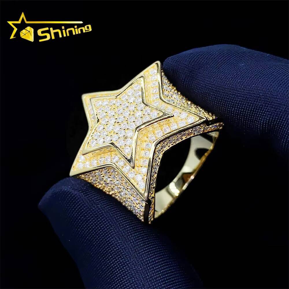 Hip Hop Iced Out Lab Diamond Jewelry Silver 925 Vvs Moissanite Men Star Rings