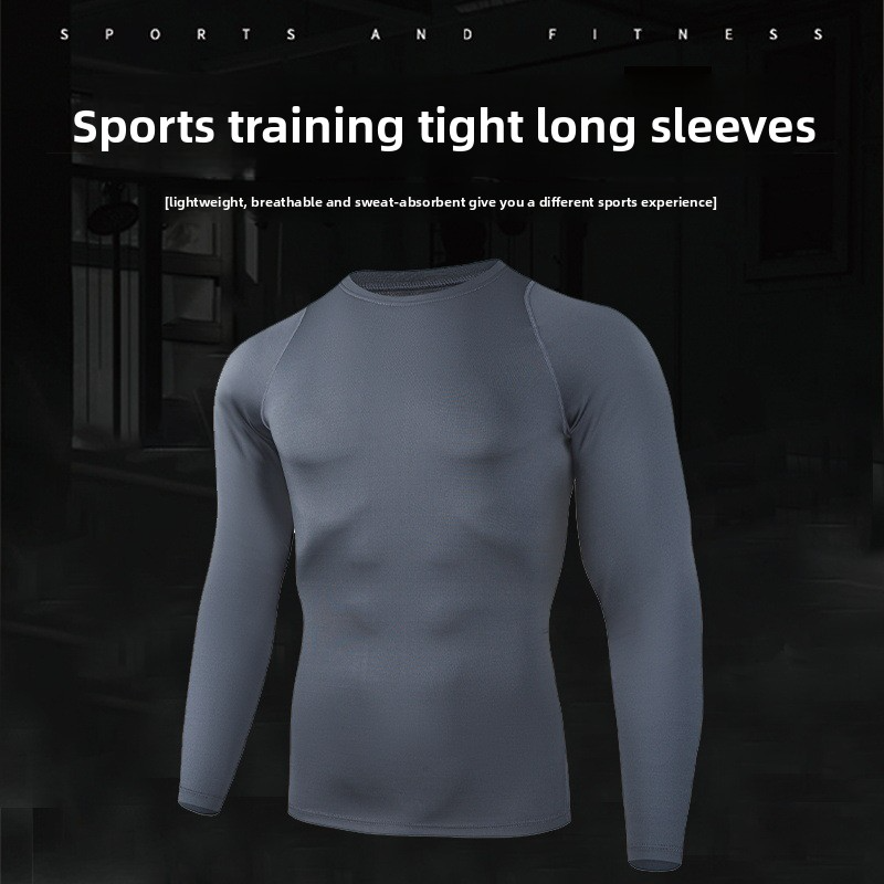 Men's Tracksuits-Men's Fitness Quick-Dry Long Sleeve T-Shirt, Running Basketball Track Training Performance Top, Crew Neck Sports Shirt--WM22