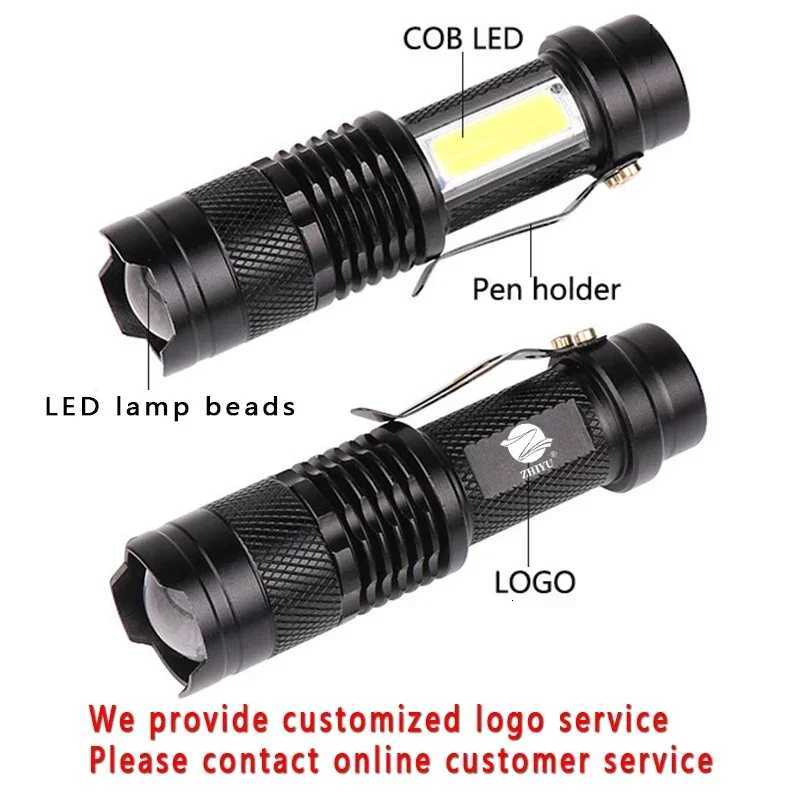 Mini Portable Q5 Led Flashlight Built In Battery Zoom Torch COB Lamp 2000 Lumens Adjustable Pen Light Waterproof for Outdoor M251117