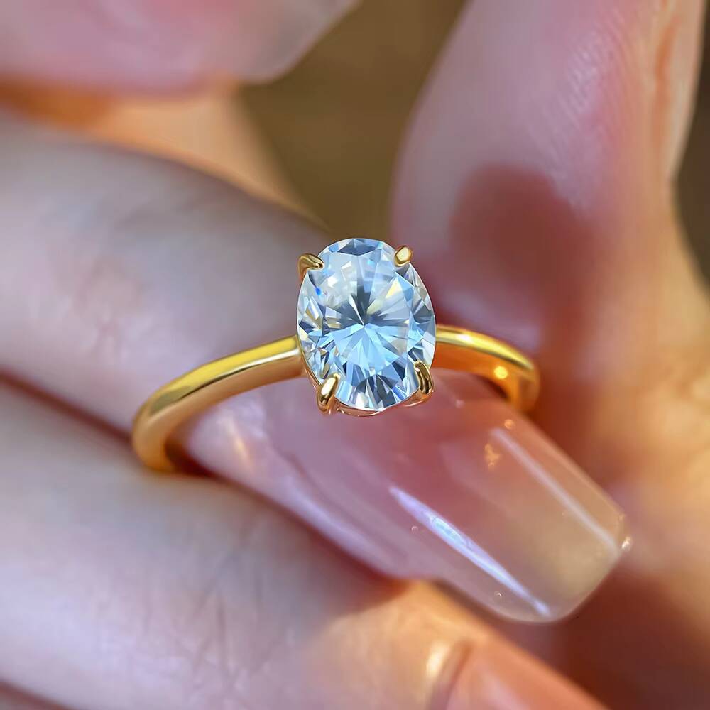 FOXI 13Ct Timeless Engagement Ring Oval-shaped Moissanite Diamond High Polish Shank 925 Sterling Silver Moissanite Wedding Ring