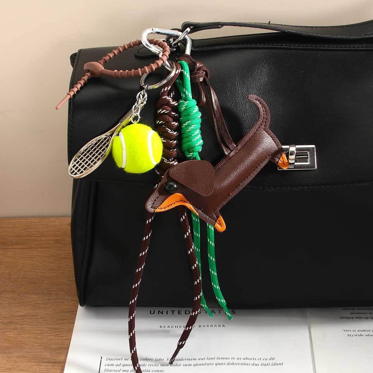 designer bag charm fashion series retro pu dachshund dog small book heart tennis ball braided rope bag pendant keychain wholesale
