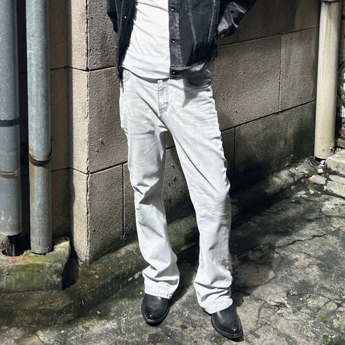 High Street Washed Waxed Baggy Boot Cut Mens And Womens Straight Vintage Casual Flare Jeans Pants Oversized Loose Denim Trousers