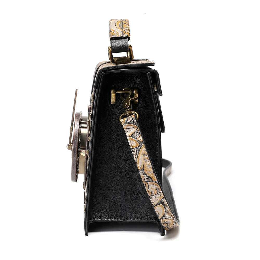 Steampunk Leather Niche Emed Ladies Handbag Retro Style Cowhide Women's Shoulder Diagonal Bag Card Holder