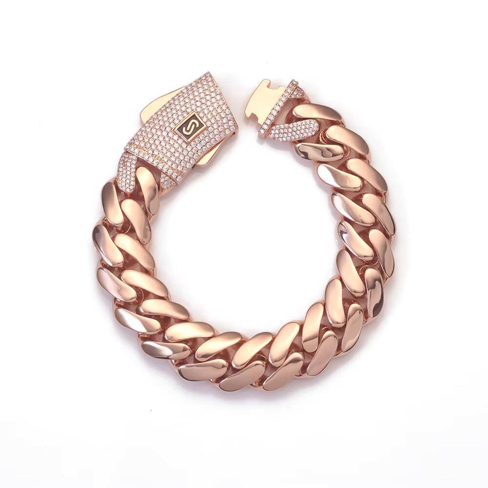 Moissanite Rose Gold Cuban Link Chain Necklace with Iced Out Diamond Clasp Thick Flat Monaco Cuban Chain Hip Hop Jewelry Gift