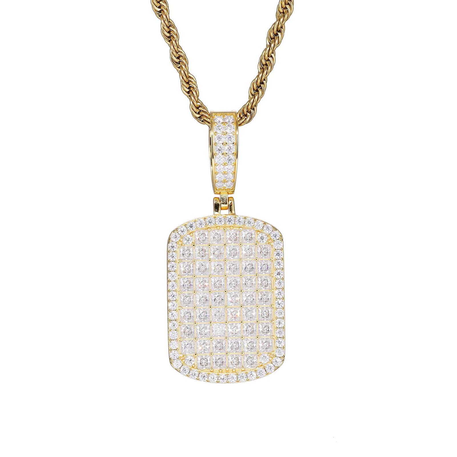 S925 Silver Moissanite Necklace Hip Hop Brand Rectangular Square Diamond Pendant Trendy