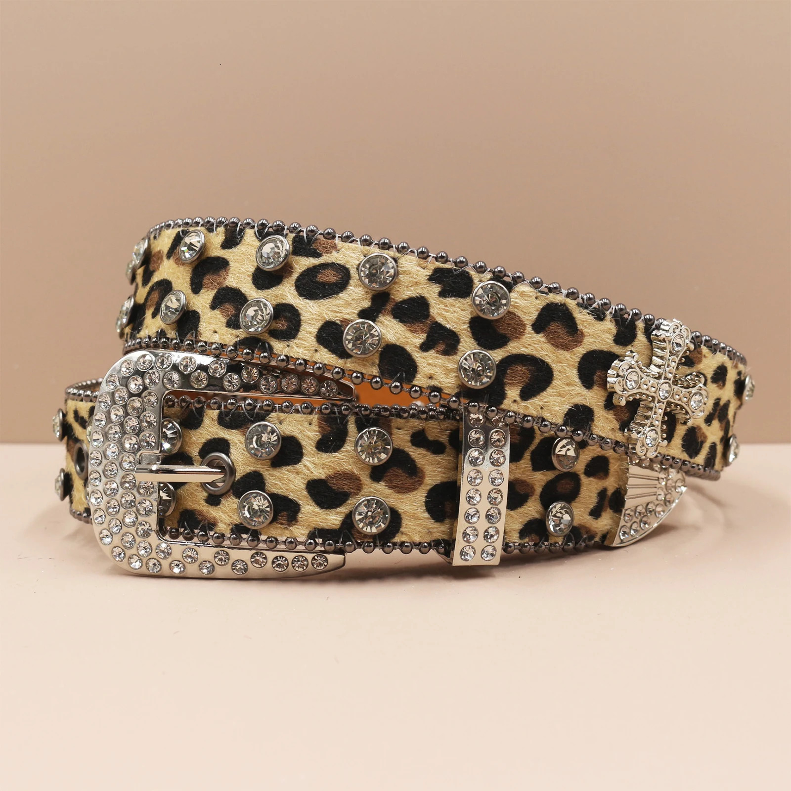 3.3cm Diamond Gold Rhinestone Belt Multi Color Belt Simon for Owen Womens Fashion Shining Leopard Pattern Belt 250414