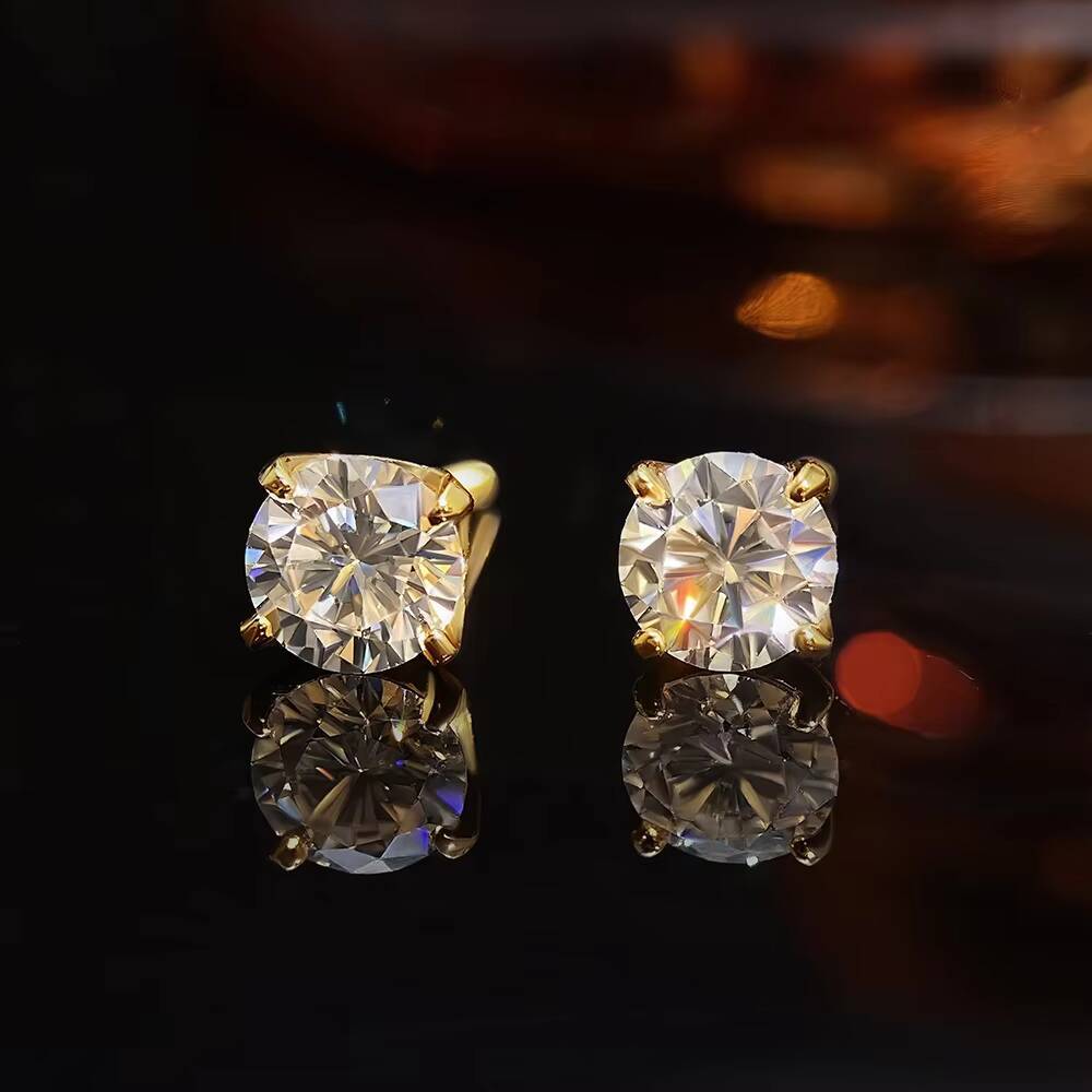 925 Sterling Silver VVs1 Moissanite Stud Earrings Round Bright Cut Jewel GRA for Women
