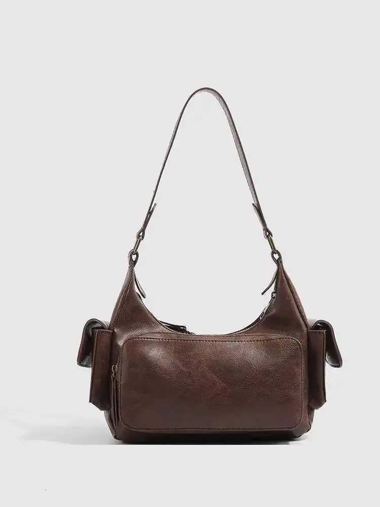 Bloom Retro Y2k Underarm Bag Purse Women High Street Leather Chic Brown Handbag Ladies Vintage Shoulder Bags Bolsos De MujerW251115