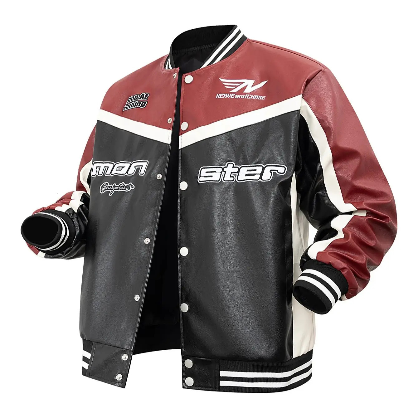 Mens PU Leather Jacket Motorcycle Bomber Jacket Letter Embroidery Coats Leather Vintage Racing Windbreaker Outerwear Streetwear 251114