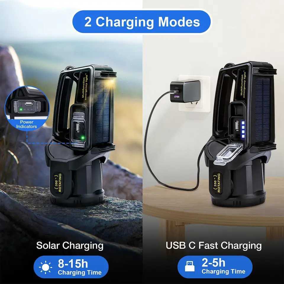 Solar Rechargeable Led Flashlight Lights Waterproof Light Torch Super Bright Work Powerful Searchlight Handheld Bright Spotlight M251117