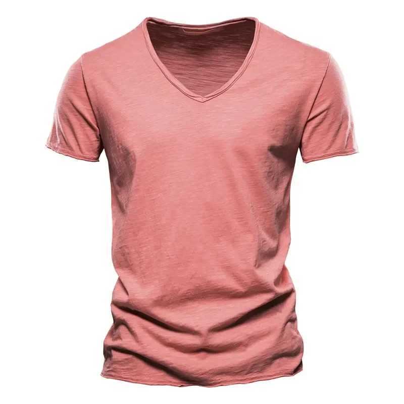 New 100% pure cotton mens T-shirt top V-neck thin short sleeved T-shirt high-quality mens fashionable fitness hot T-shirt size S-5XL Z250417-1