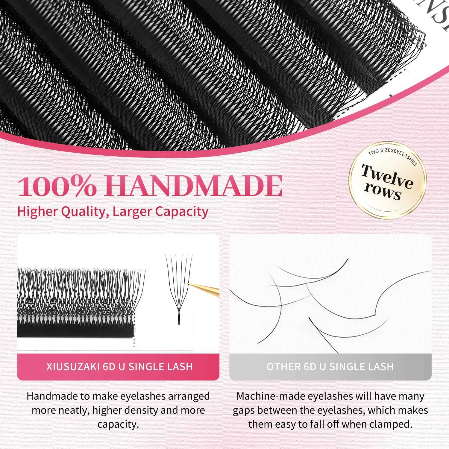 XIUSUZAKI U 6D W Lashes Extensions Matte Black U Shaped 6DW Eyelashes Extensions U Lashes Premade Volume Fans False EyelashesT251117