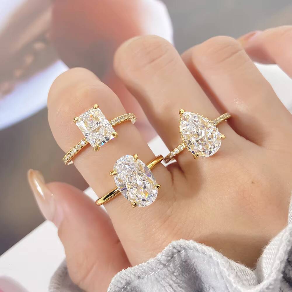 Luxury 925 Sterling Silver Fine Jewelry Pear Shape Cubic Zirconia Wedding Engagement Ring Non-Fade Bling Iced Pear CZ for Women