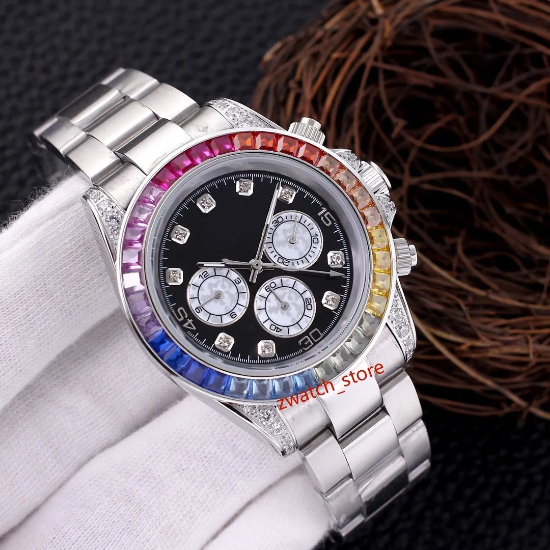 High-quality diamond rainbow wristwatch automatic mechanical watch with rubber stainless steel strap designer waterproof watch