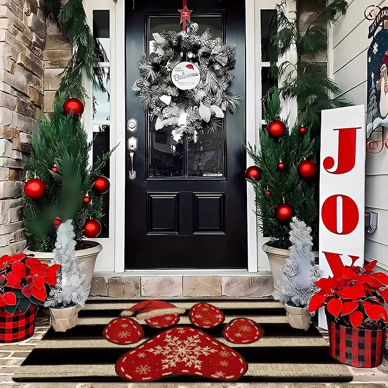VIKAMA Christmas Carpet Puppy Paw Print Doormat Festive Welcome Mat Warm Living Room Carpet Winter Bedroom Rug Soft Home DecM251117