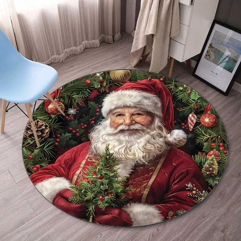 Santa ClausChristmas tree round rug festive holiday decor crystal velvet carpet for living room bedroom seasonal Xmas decorationM251117
