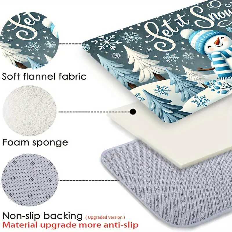 1PC Cozy Christmas Snowman Flannel Doormat-Non-Slip Machine Washable Durable No Fade Soft Absorbent Suitable For Home DecorM251117