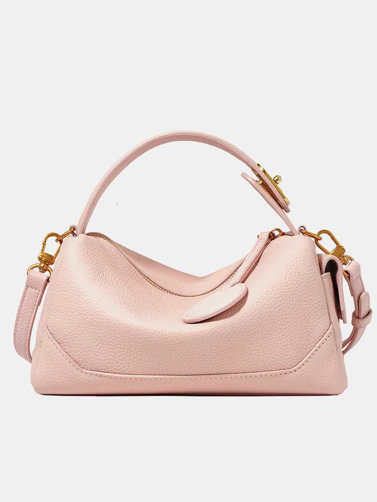 Women Genuine Leather Pillow Bag High Quality Metal Hardware Top Handle Ladies Handbag Small Boston Tassel For Girls Grey PinkW251115
