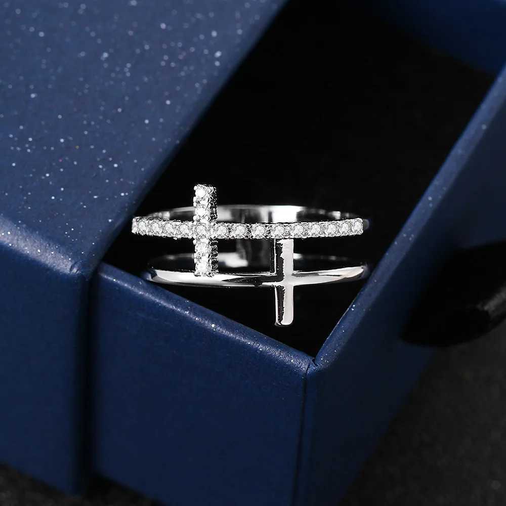 Female Personalized Cross Thin Ring Korean Fashion Micro Pave Crystal CZ Thumb Ring Jewelry Wedding Accessories Gift R715 W250417